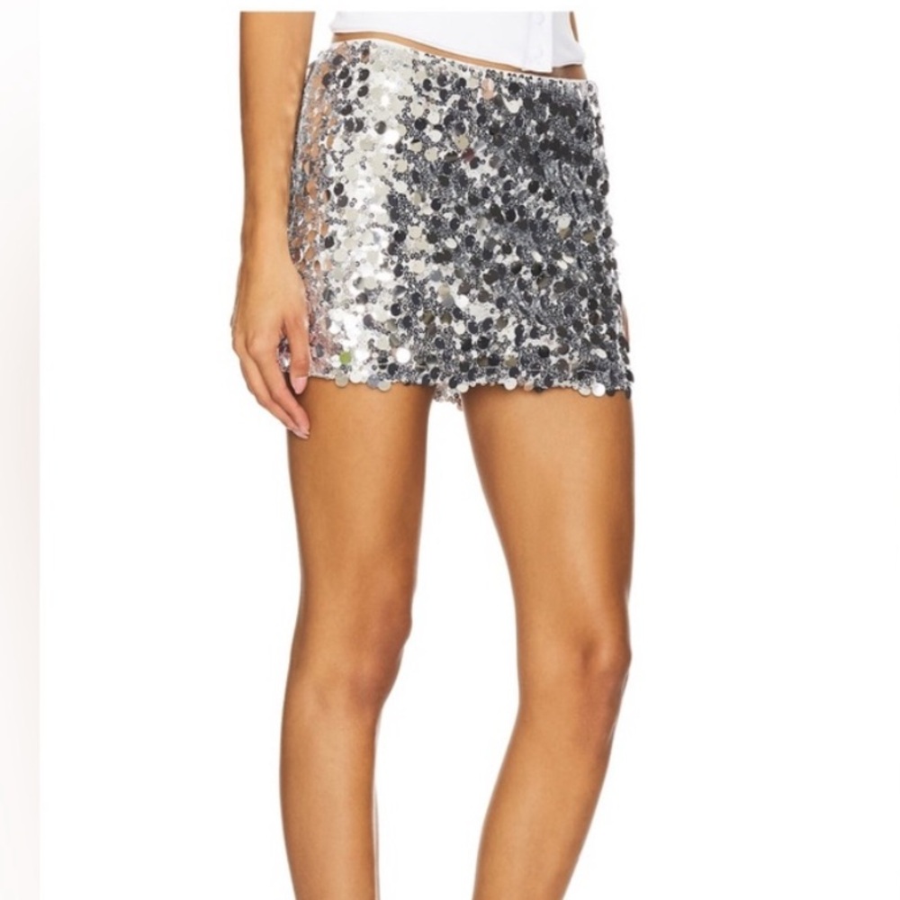 Superdown Ishani Silver Sequin Micro Mini Skirt - image 2